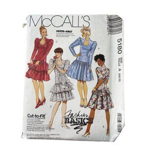 90s McCalls 5180 Sewing Pattern Size A 6-8-10 Misses Dresses Cut To Fit UNCUT
